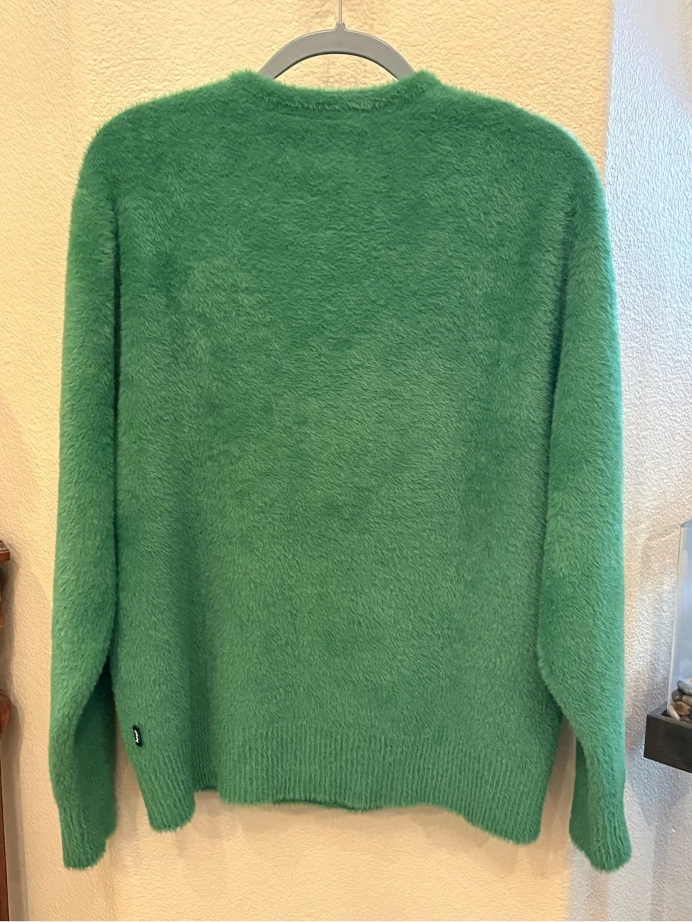 STUSSY Men Green Shaggy Fuzzy Mohair Style Button Cardigan Sweater Size Medium - Picture 4 of 8